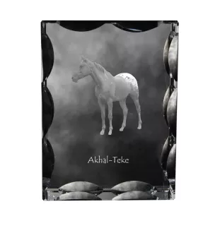 Akhal-Teke - Kristall mit einem Pferdebild, Glasstatuette mit einem Bild, einzigartiger Bilderrahmen der Marke Art-Dog