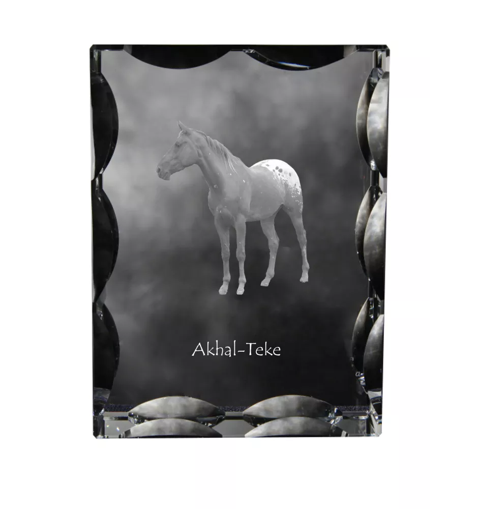 Akhal-Teke - Kristall mit einem Pferdebild, Glasstatuette mit einem Bild, einzigartiger Bilderrahmen der Marke Art-Dog
