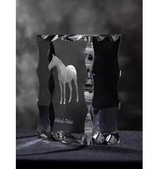 Akhal-Teke - Kristall mit einem Pferdebild, Glasstatuette mit einem Bild, einzigartiger Bilderrahmen der Marke Art-Dog