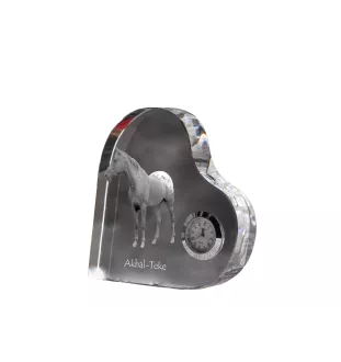 Akhal-Teke - crystal clock with a picture of a horse, heart-shaped shelf clock, personalized standing clock by Art-Dog brand
