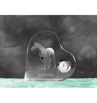 Akhal-Teke - horloge en cristal avec une photo de cheval, horloge de table en forme de cœur, horloge debout personnalisée de la marque Art-Dog
