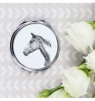 Akhal-Teke - pocket mirror with a horse, personalized mirror for a purse, compact mirror with Art-Dog brand print