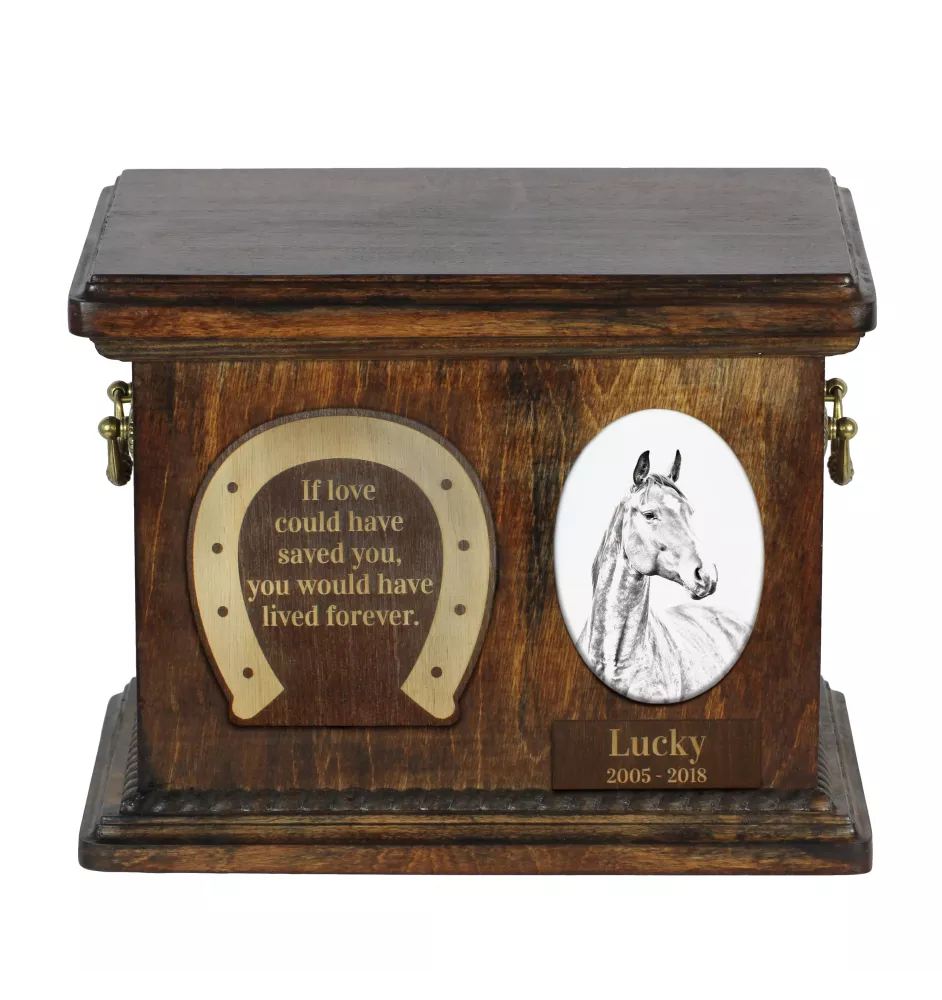 Cheval de sang américain - urne pour les cendres d'un cheval, urne pour cheval avec photo, boîte personnalisée pour les cendres d'un animal de la marque Art-Dog