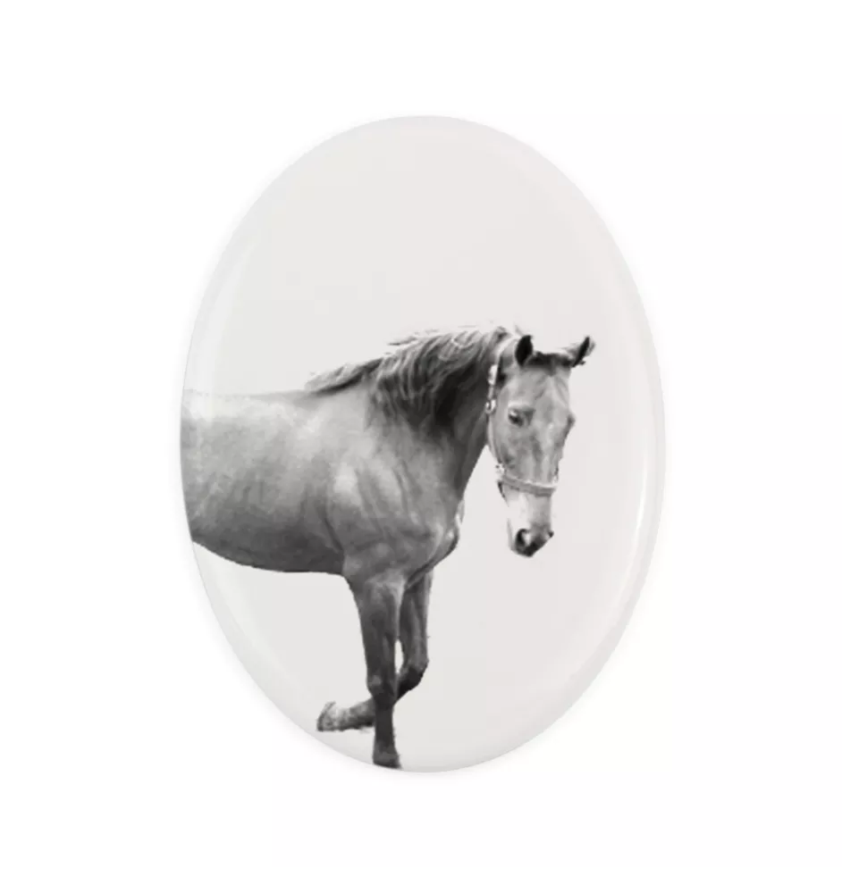 Cheval de selle américain - une plaque commémorative avec une photo de cheval, une plaque funéraire avec une impression, une plaque ovale personnalisée de la marque Art-Dog