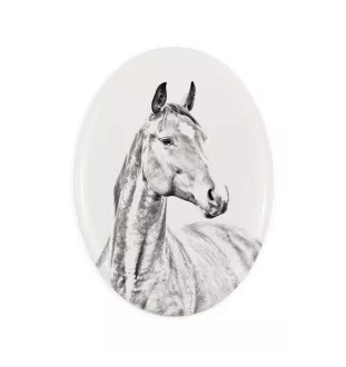 Amerikanisches Warmblut - Gedenktafel mit einem Pferdefoto, Grabplatte mit Druck, personalisierte ovale Platte von Art-Dog.