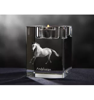 Andalusier - Kerzenhalter mit Bild eines Pferdes, Teelichthalter aus Kristall, personalisiertes Geschenk der Marke Art-Dog