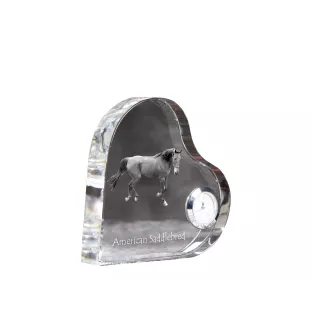 Cheval de selle américain - horloge en cristal avec une photo de cheval, horloge de table en forme de cœur, horloge debout personnalisée de la marque Art-Dog