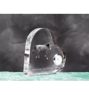 Cheval de selle américain - horloge en cristal avec une photo de cheval, horloge de table en forme de cœur, horloge debout personnalisée de la marque Art-Dog