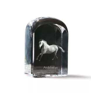 Andalou - un cube de cristal avec une photo, une photo de cheval dans le cristal, un presse-papiers cubique de la marque Art-Dog