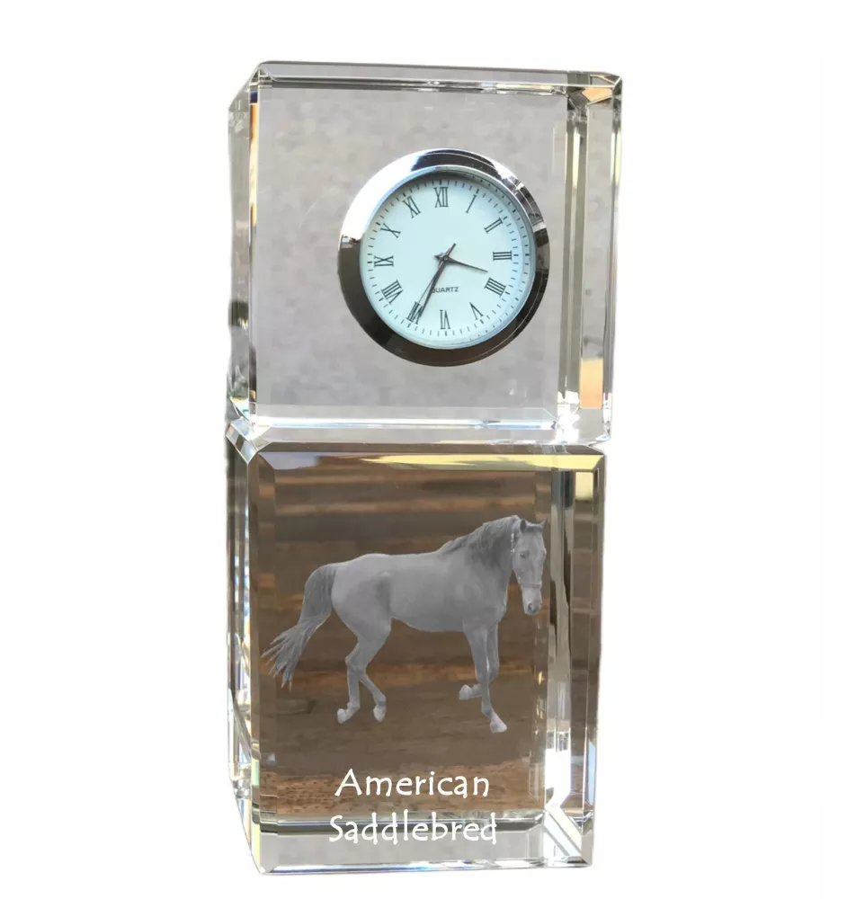 American Saddlebred - crystal clock with a photo, photo of a horse in crystal, personalized desk clock by Art-Dog brand