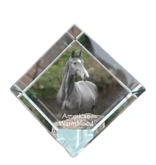 American Warmblood - crystal cube with a horse picture, horse picture in crystal, cubic paperweight from Art-Dog brand