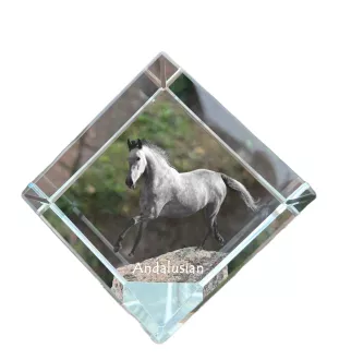 Andalusian - crystal cube with a horse picture, horse picture in crystal, cubic paperweight from Art-Dog brand
