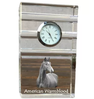 American Warmblood - glass clock with a photo, photo of a horse in crystal, personalized standing office clock by Art-Dog brand
