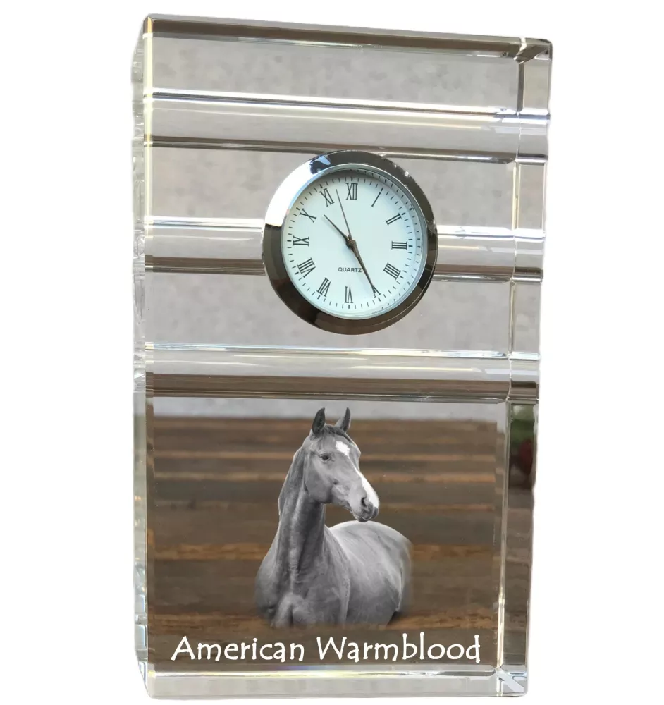 American Warmblood - glass clock with a photo, photo of a horse in crystal, personalized standing office clock by Art-Dog brand