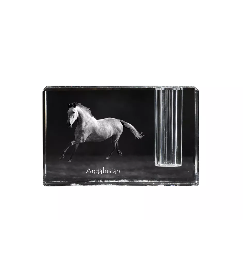 Andalusian - Pen stand, crystal organiser with picture of a horse, unique desk decoration by Art-Dog brand