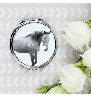 American Saddlebred - Taschenspiegel mit Pferd, personalisierter Taschenspiegel, kompakter Spiegel mit Art-Dog-Logo