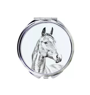 Amerikanisches Warmblut - Taschenspiegel mit Pferd, personalisierter Taschenspiegel, kompakter Spiegel mit Art-Dog-Logo