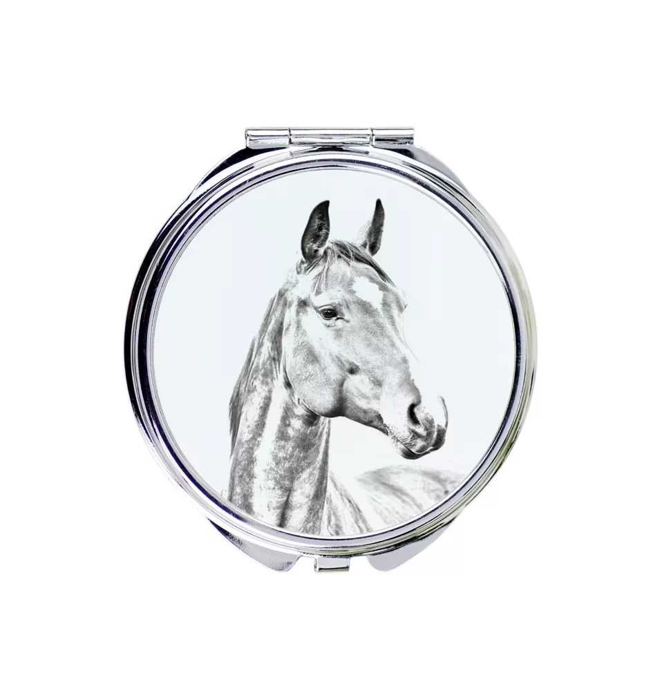 American Warmblood - pocket mirror with a horse, personalized mirror for a purse, compact mirror with Art-Dog brand print