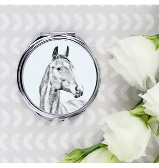 American Warmblood - pocket mirror with a horse, personalized mirror for a purse, compact mirror with Art-Dog brand print
