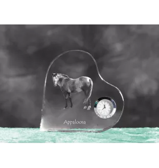 Appaloosa - crystal clock with a picture of a horse, heart-shaped shelf clock, personalized standing clock by Art-Dog brand