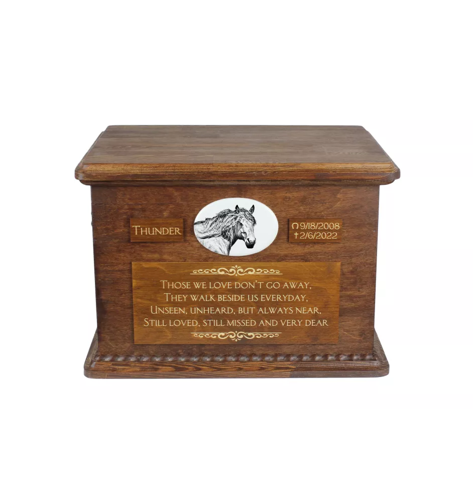Basque Mountain Horse - urn for horse ashes, personalized urn with a photo, large box for horse ashes by Art-Dog brand