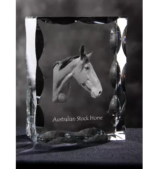 Cheval d'élevage australien - Kristall mit einem Pferdebild, Glasstatuette mit einem Bild, einzigartiger Bilderrahmen der Marke Art-Dog
