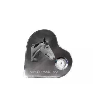 Australian Stock Horse - crystal clock with a picture of a horse, heart-shaped shelf clock, personalized standing clock by Art-Dog brand