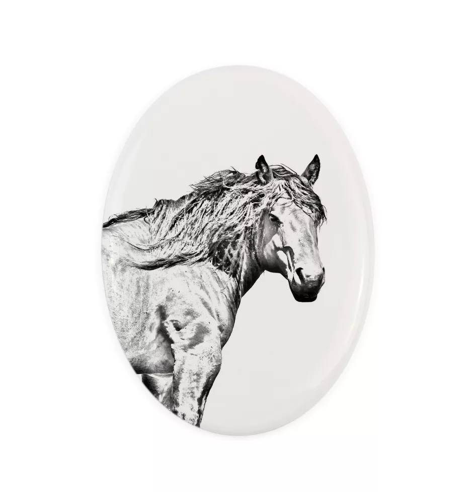 Cheval de montagne basque - une plaque commémorative avec une photo de cheval, une plaque funéraire avec une impression, une plaque ovale personnalisée de la marque Art-Dog