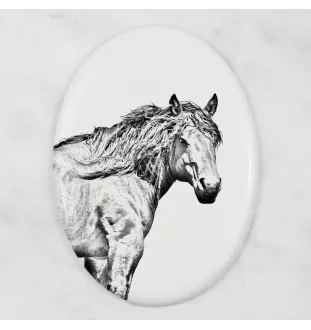 Basque Mountain Horse - commemorative plaque with a photo of a horse, tombstone plaque with a print, personalized oval plaque by Art-Dog brand