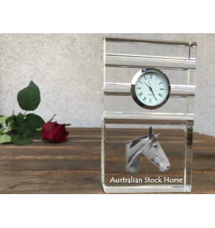 Australian Stock Horse - glass clock with a photo, photo of a horse in crystal, personalized standing office clock by Art-Dog brand