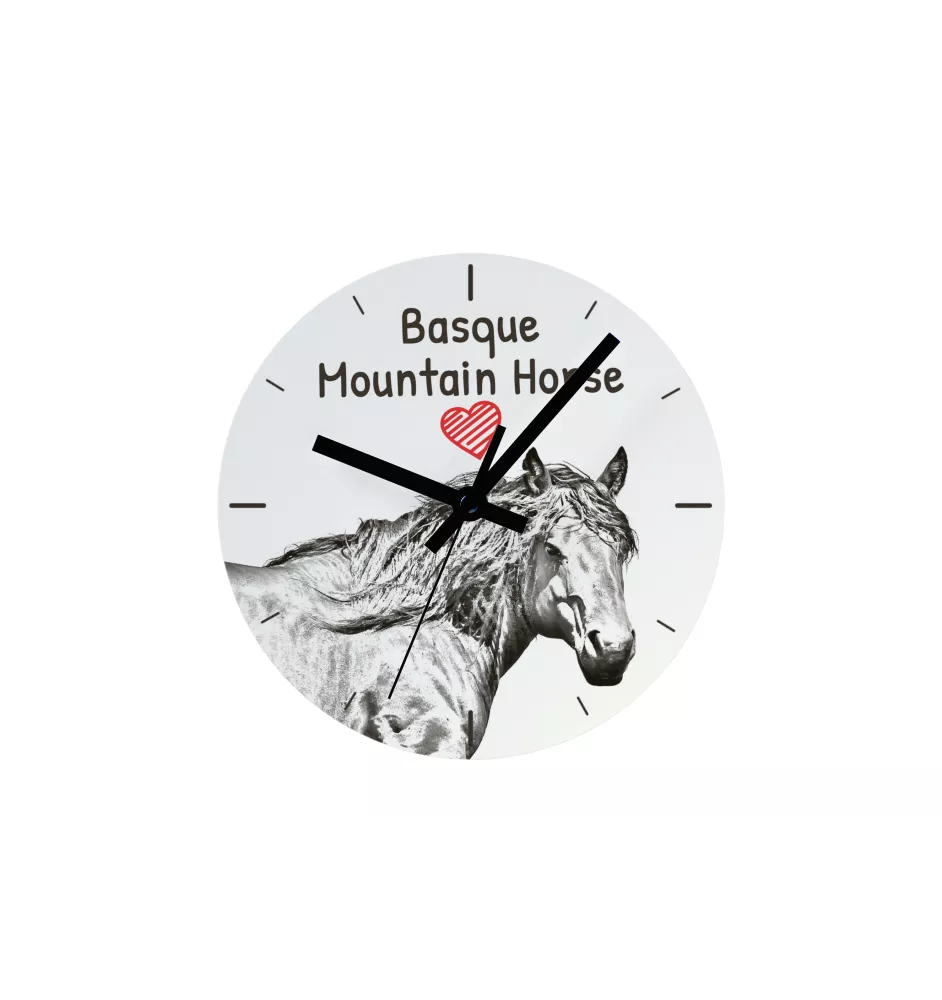 Baskisches Bergpferd - Wanduhr mit Pferd, Uhr mit Druck für das Regal, personalisierte Hausdekoration der Marke Art-Dog