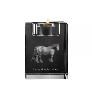 Baskisches Bergpferd - Kerzenhalter mit Bild eines Pferdes, Teelichthalter aus Kristall, personalisiertes Geschenk der Marke Art-Dog