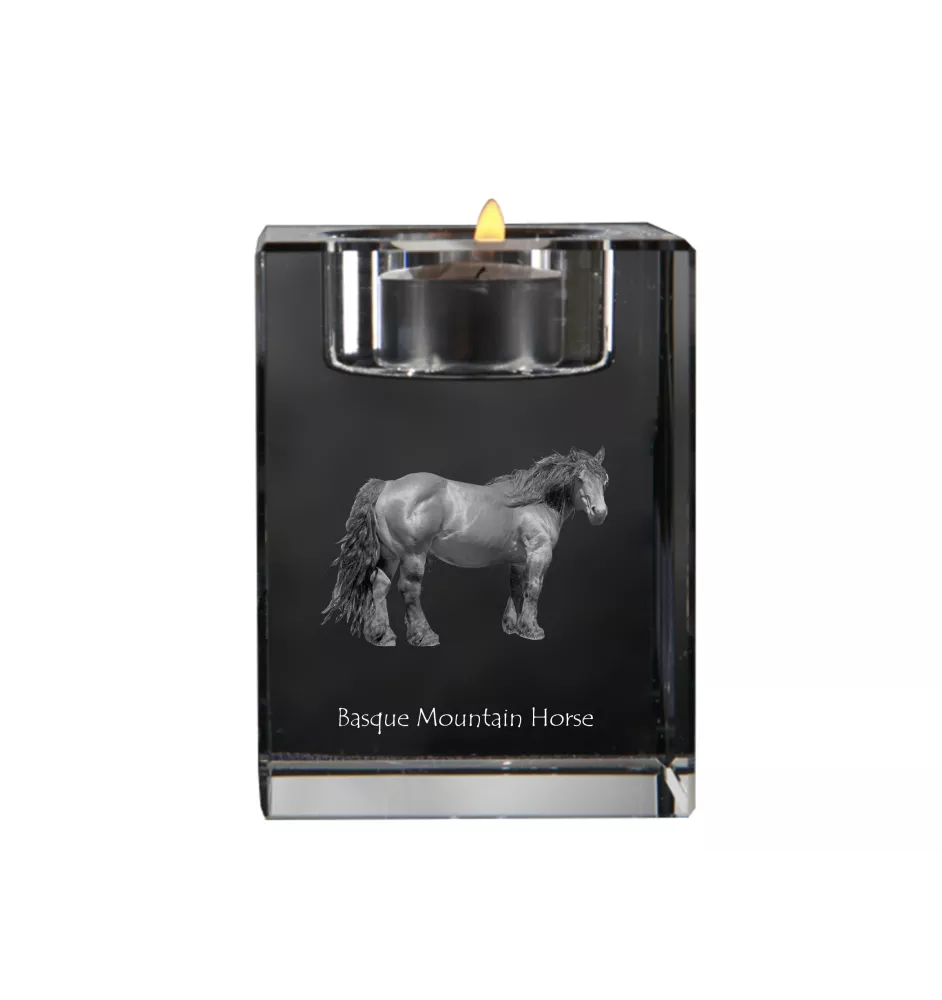 Cheval de montagne basque - Bougeoir avec image d'un cheval, porte bougie en cristal, cadeau personnalisé par la marque Art-Dog