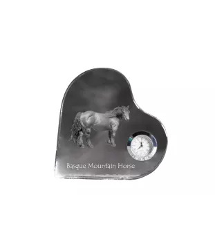 Baskisches Bergpferd - Kristalluhr mit einem Pferdebild, Herzregal-Uhr, personalisierte Standuhr der Marke Art-Dog