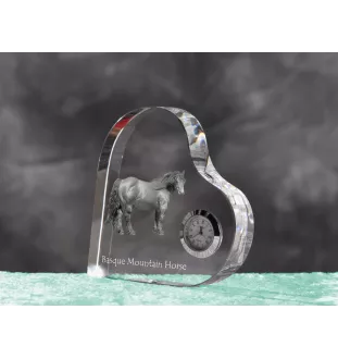 Baskisches Bergpferd - Kristalluhr mit einem Pferdebild, Herzregal-Uhr, personalisierte Standuhr der Marke Art-Dog