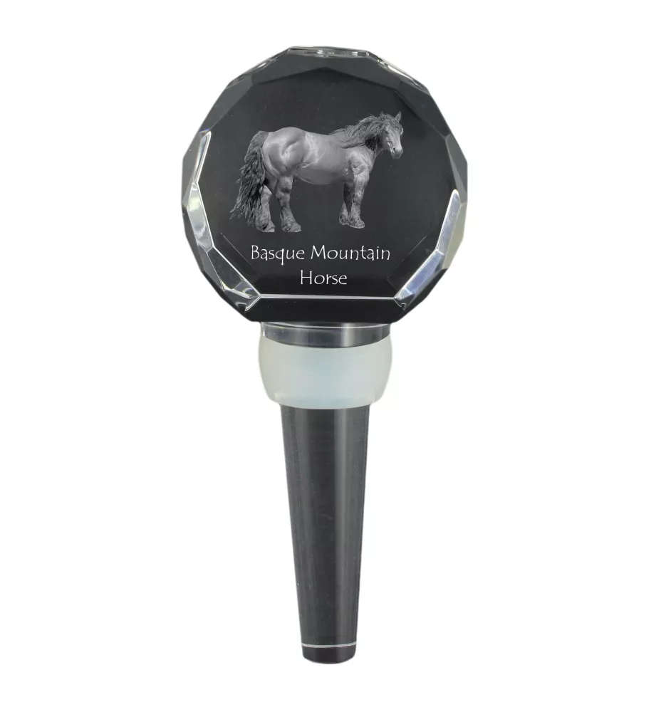 Basque Mountain Horse - Crystal bottle stopper with horse, unique wine stopper with photo, personalised gift for sommelier by Art-Dog brand
