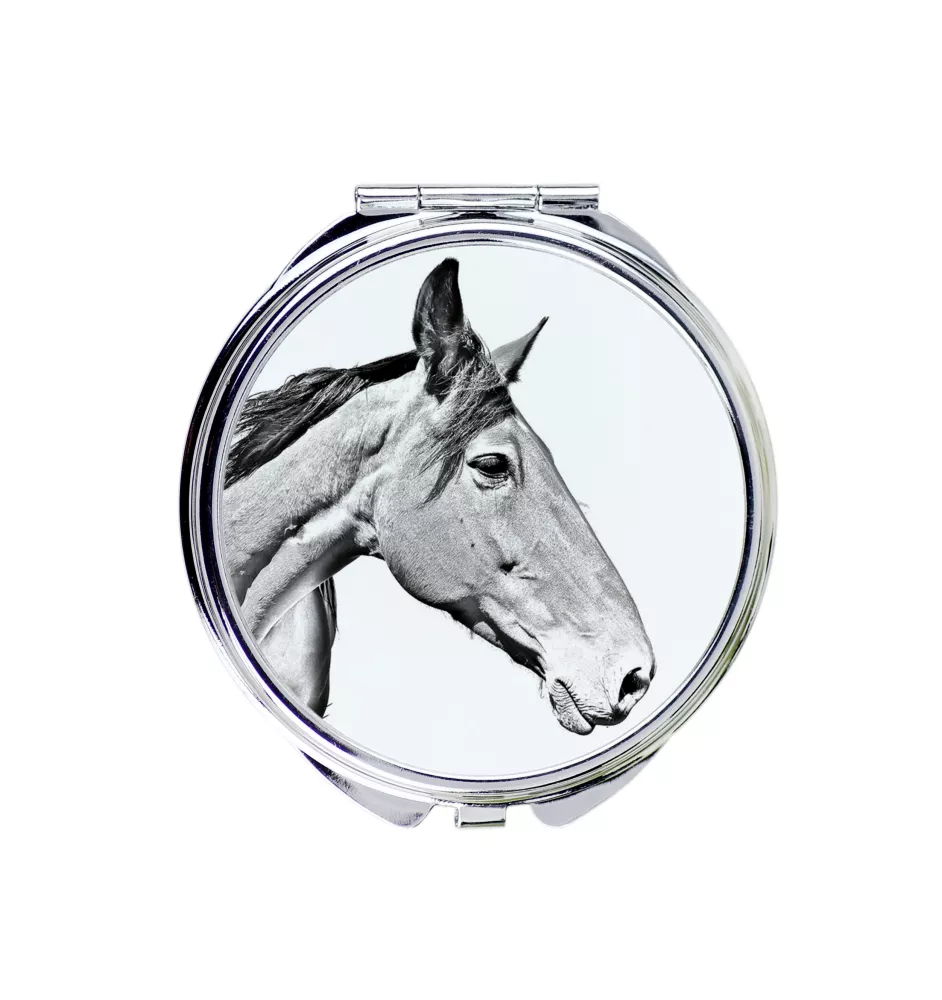Australisches Zuchtpferd - Taschenspiegel mit Pferd, personalisierter Taschenspiegel, kompakter Spiegel mit Art-Dog-Logo