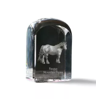 Cheval de montagne basque - un cube de cristal avec une photo, une photo de cheval dans le cristal, un presse-papiers cubique de la marque Art-Dog