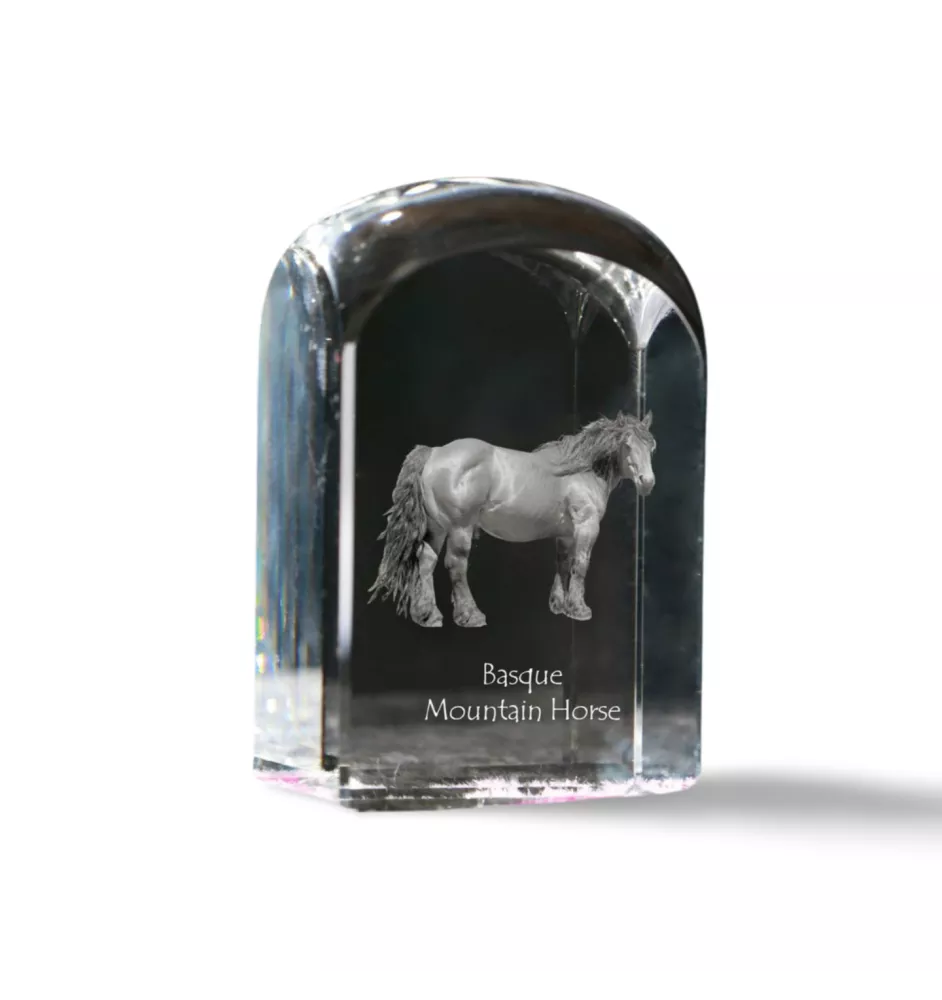 Cheval de montagne basque - un cube de cristal avec une photo, une photo de cheval dans le cristal, un presse-papiers cubique de la marque Art-Dog