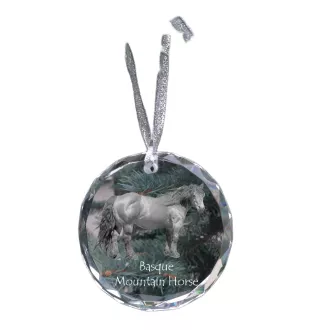 Basque Mountain Horse - crystal bauble with a photo, horse photo in crystal, personalized Christmas tree ornament by Art-Dog brand