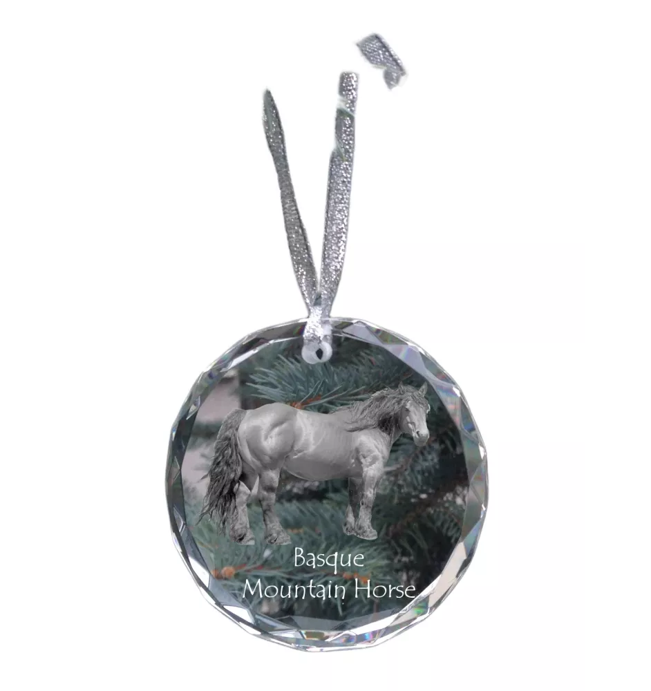 Basque Mountain Horse - crystal bauble with a photo, horse photo in crystal, personalized Christmas tree ornament by Art-Dog brand