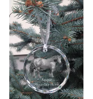 Baskisches Bergpferd - Kristallkugel mit einem Foto, Pferdefoto im Kristall, personalisierter Weihnachtsbaumanhänger von der Marke Art-Dog