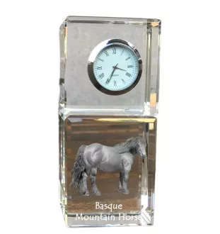 Cheval de montagne basque - montre en cristal avec photo, photo de cheval dans le cristal, horloge de bureau personnalisée de la marque Art-Dog