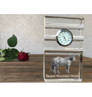 Basque Mountain Horse - glass clock with a photo, photo of a horse in crystal, personalized standing office clock by Art-Dog brand