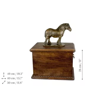 Belgijski, Percheron drewniana urna z statuetką z brązu Art-Dog