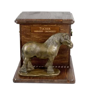 Percheron/Belgian - urn for horse ashes with a statuette, personalized urn with engraving, large box for horse ashes from the Art-Dog brand