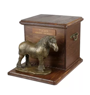 Percheron/Belgian - urn for horse ashes with a statuette, personalized urn with engraving, large box for horse ashes from the Art-Dog brand