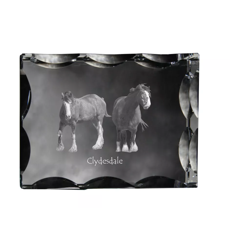 Clydesdale - Kristall mit einem Pferdebild, Glasstatuette mit einem Bild, einzigartiger Bilderrahmen der Marke Art-Dog