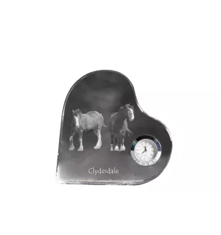 Clydesdale - crystal clock with a picture of a horse, heart-shaped shelf clock, personalized standing clock by Art-Dog brand