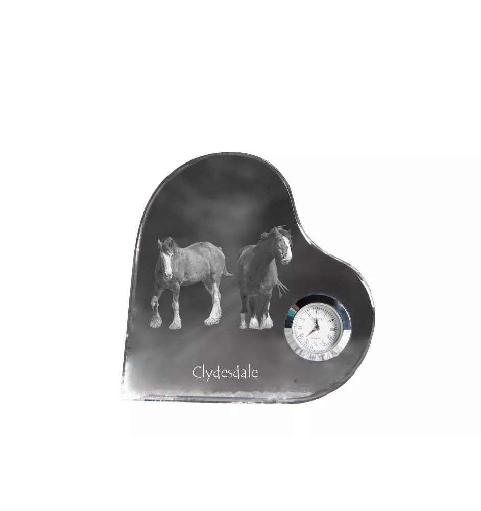 Clydesdale - Kristalluhr mit einem Pferdebild, Herzregal-Uhr, personalisierte Standuhr der Marke Art-Dog